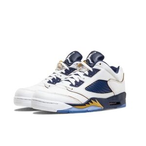 Nike Air Jordan 5 Retro Low White/Metallic Gold Mid-Navy 314338 135 GS Size 6.5
